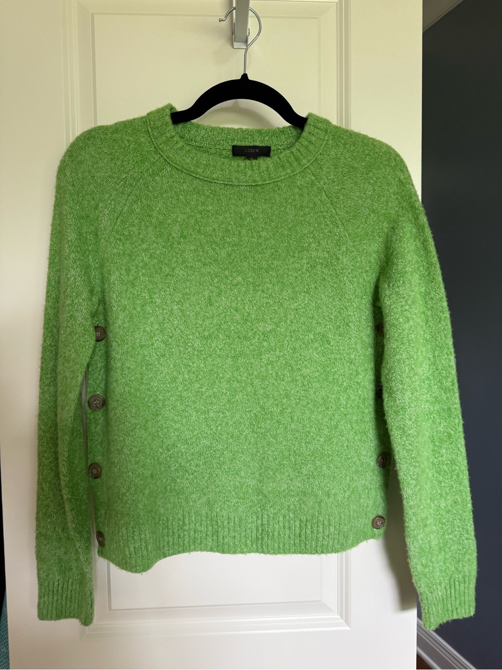 J. Crew Bright Lime Green Side-Button Crewneck Sweater